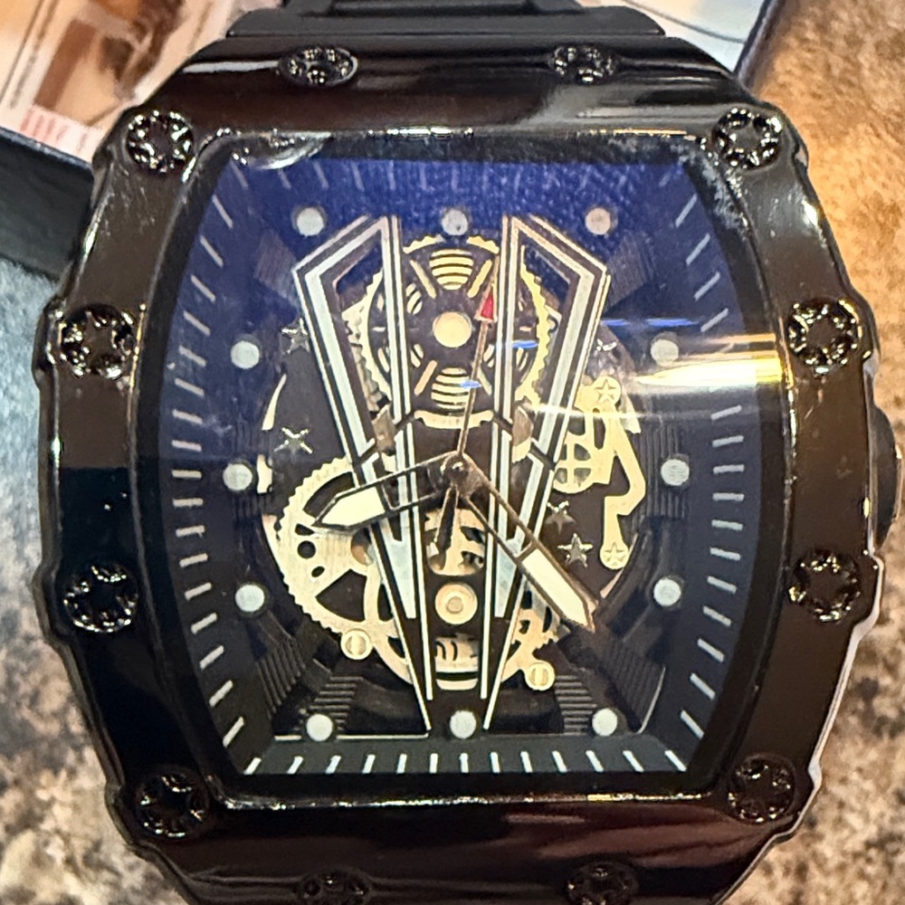 #30 ORUSS Luxury Black Skeleton Watch